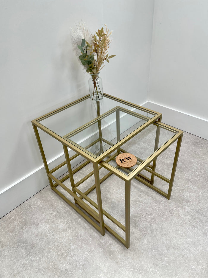 metal gold nested side tables