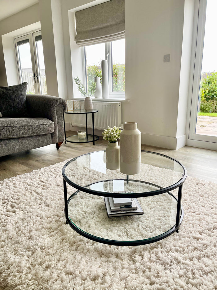 black metal framed round coffee table 