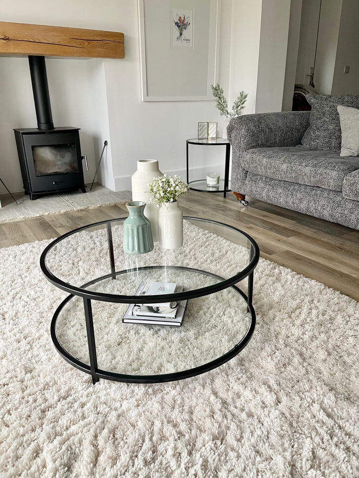 metal framed circular coffee table