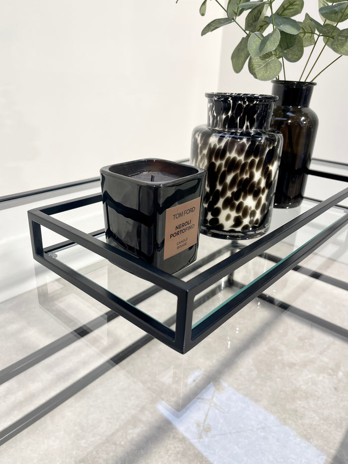 display glass and metal tray 