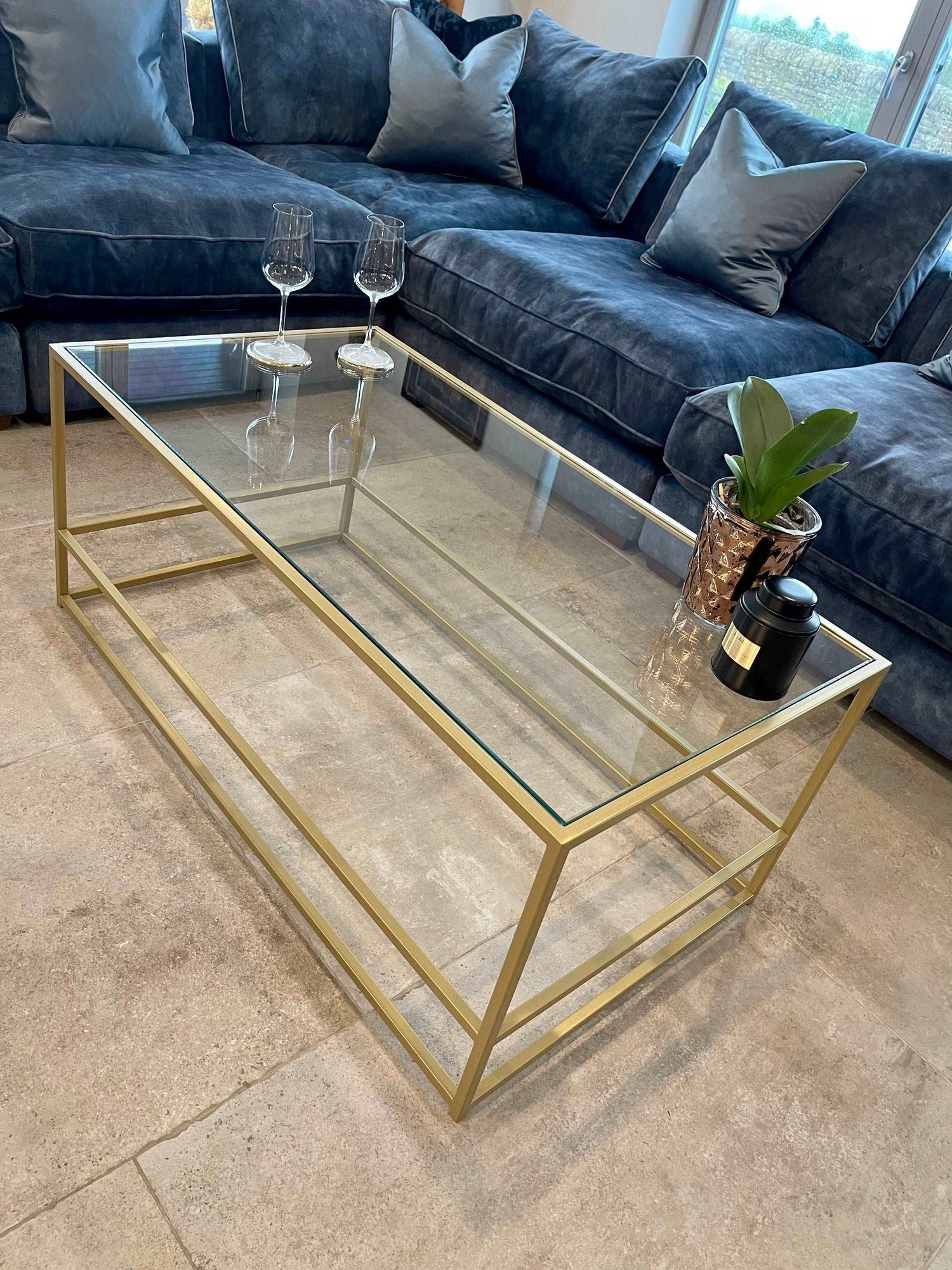 Gold Glass Metal Coffee Side Table