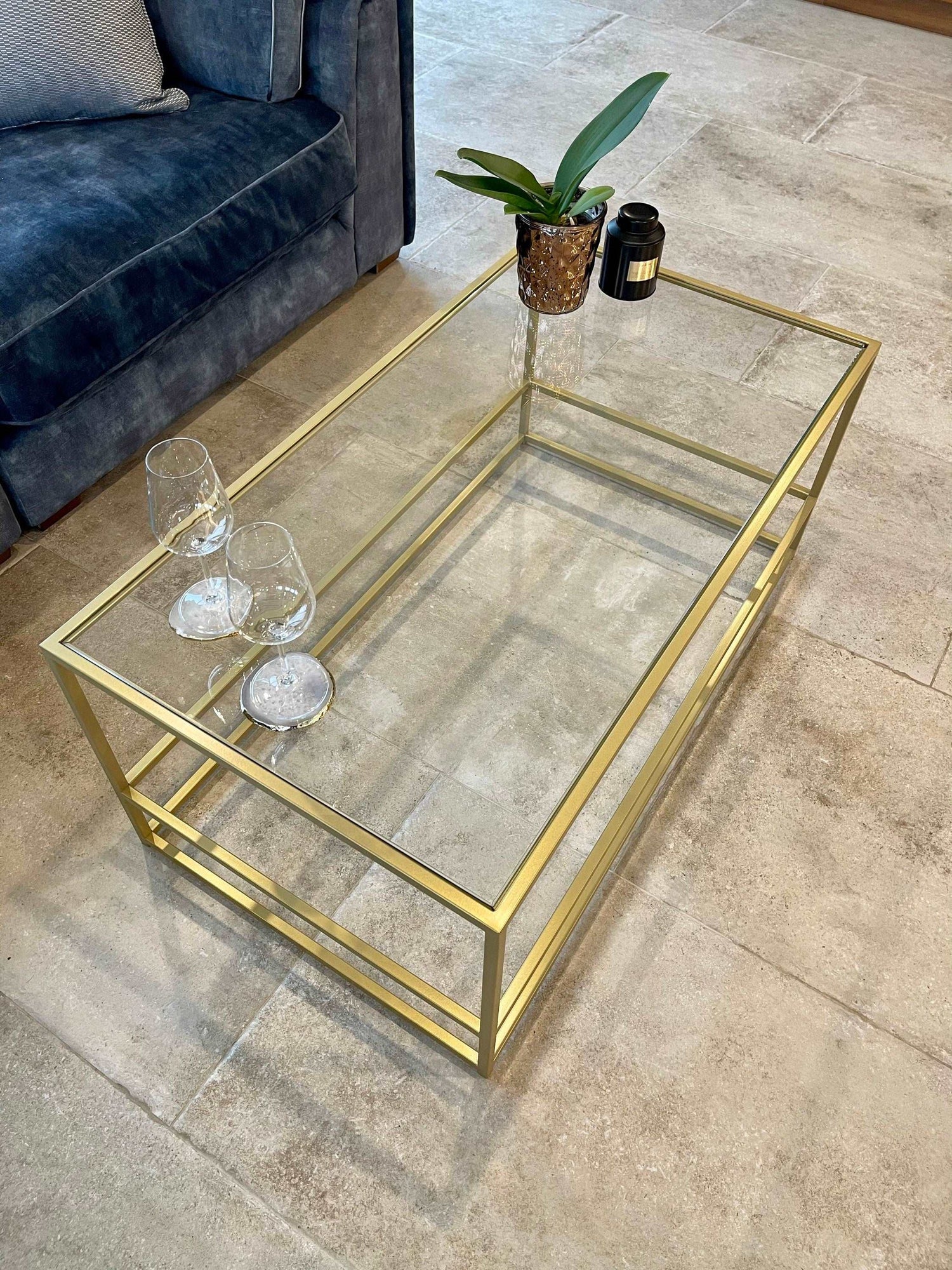 Gold Glass Metal Coffee Side Table