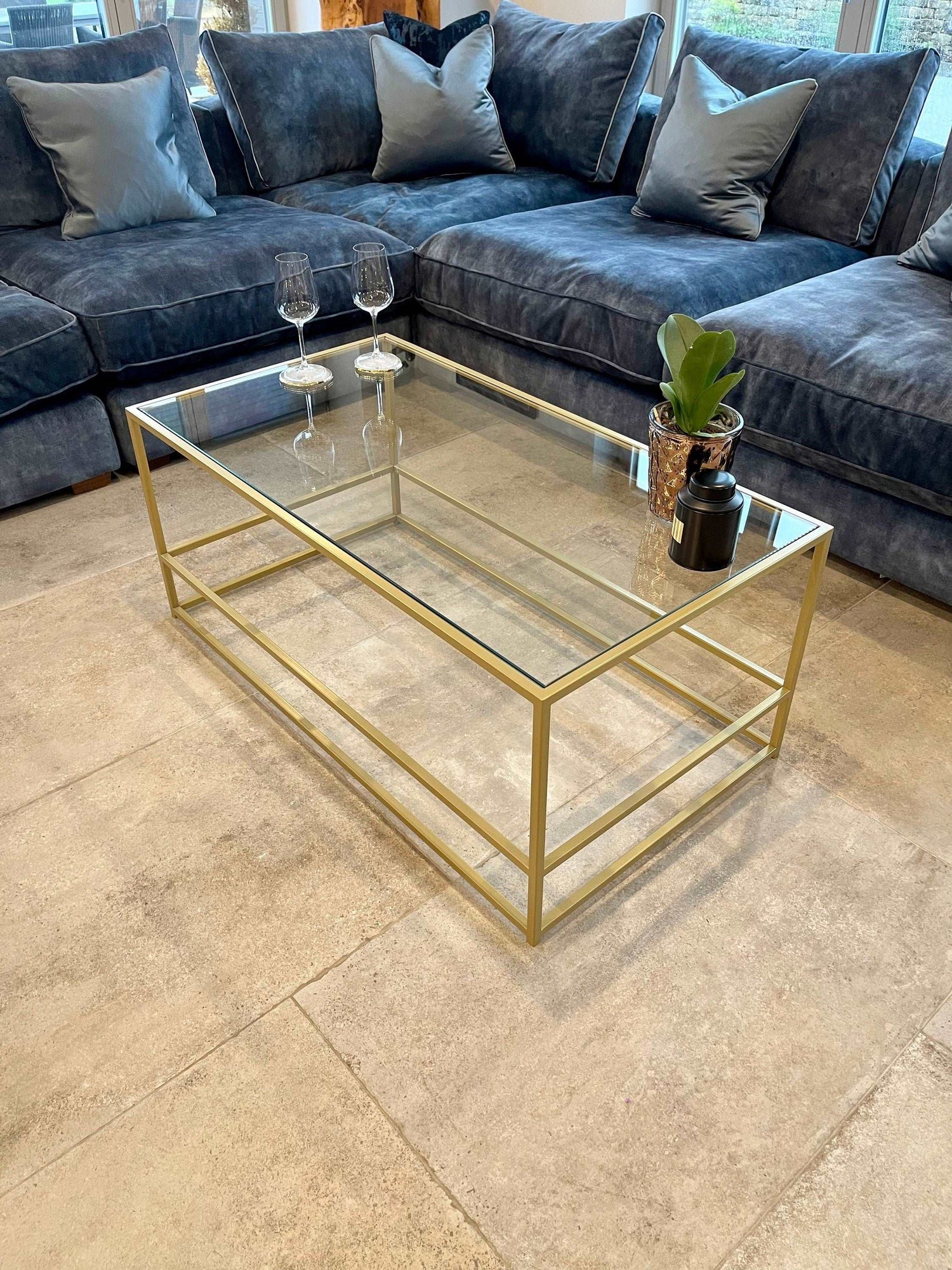 Gold Glass Metal Coffee Side Table