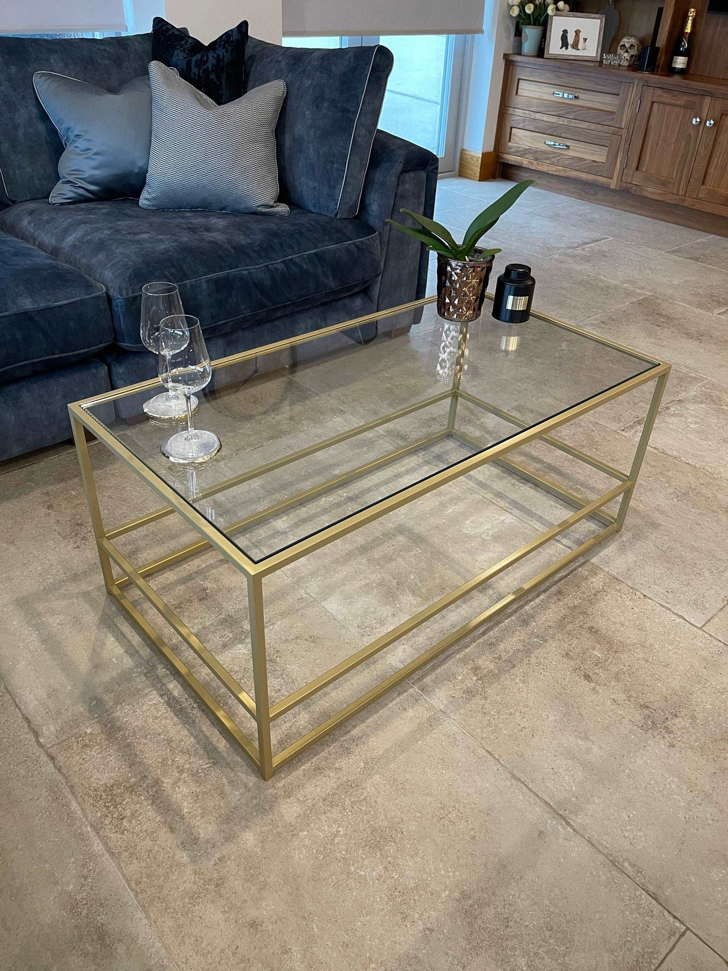 Gold Glass Metal Coffee Side Table