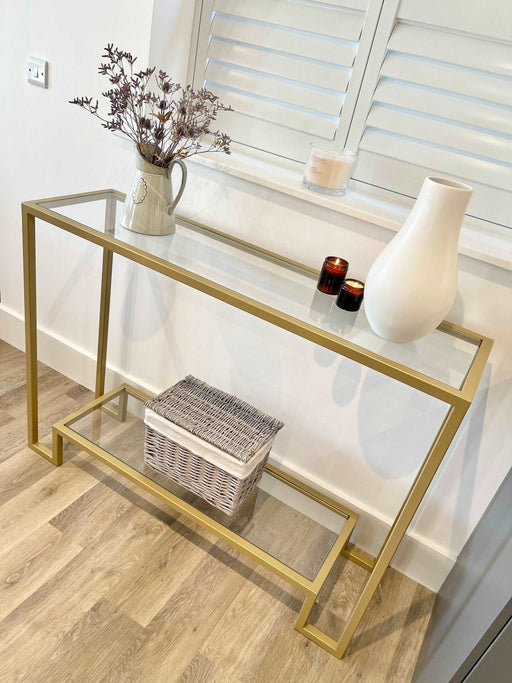 Gold Glass Console Side End Table