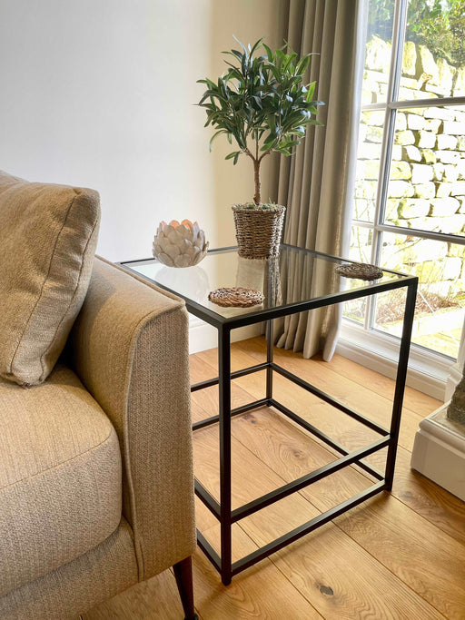 Glass Metal Side Table Dark Bronze