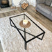 Glass and Black Metal Coffee Table