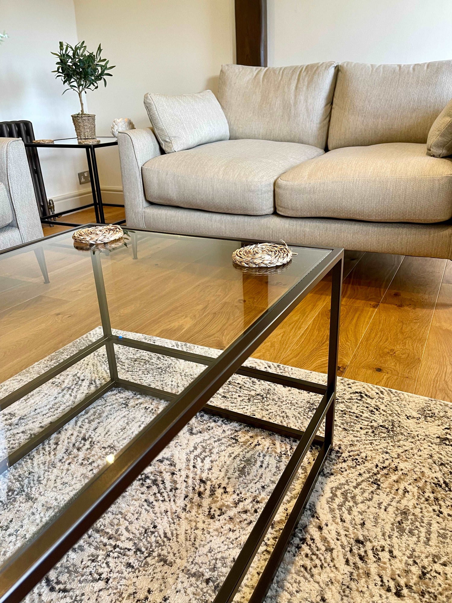 Glass Metal Coffee Table Dark Bronze