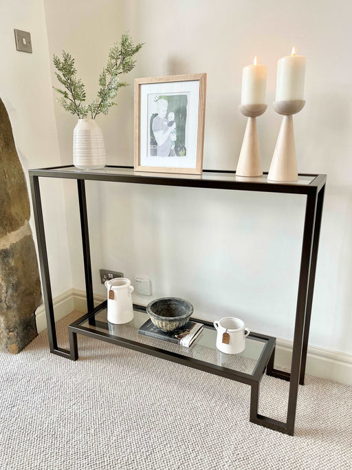 Glass Metal Console Table Dark Bronze