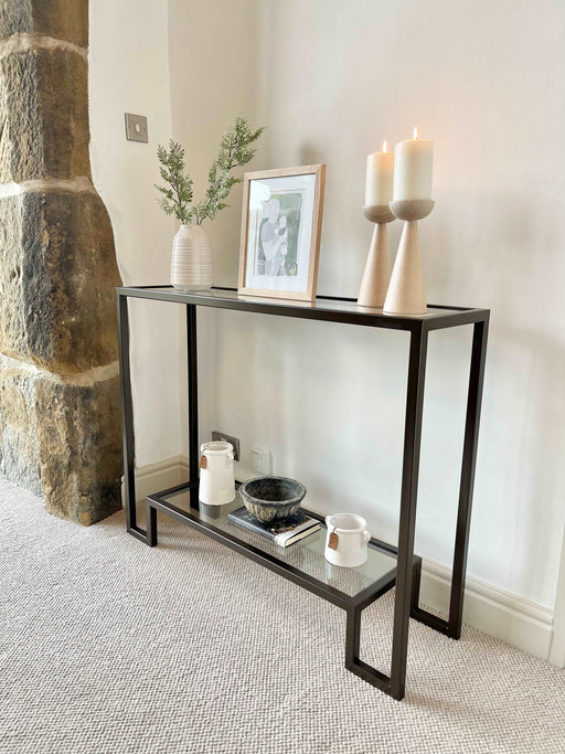 Glass Metal Console Table Dark Bronze