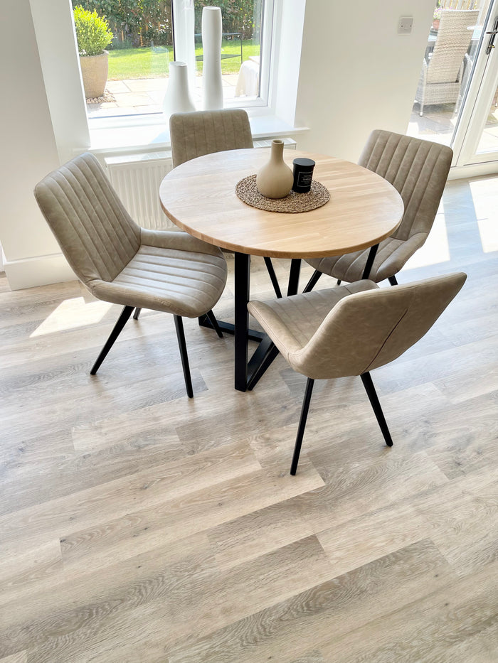 dining room table styled in a modern home