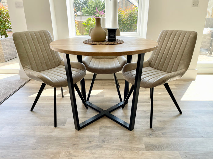full view of a handmade dining room table 