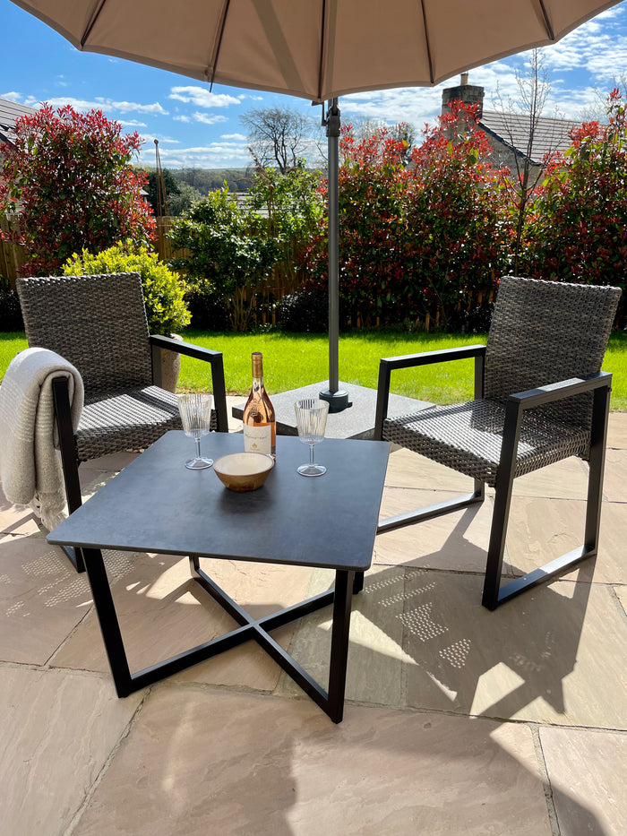 square outdoor dining table for socialising 