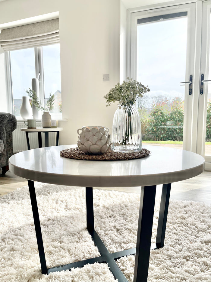 Round Marble Coffee Table with Black Metal Legs