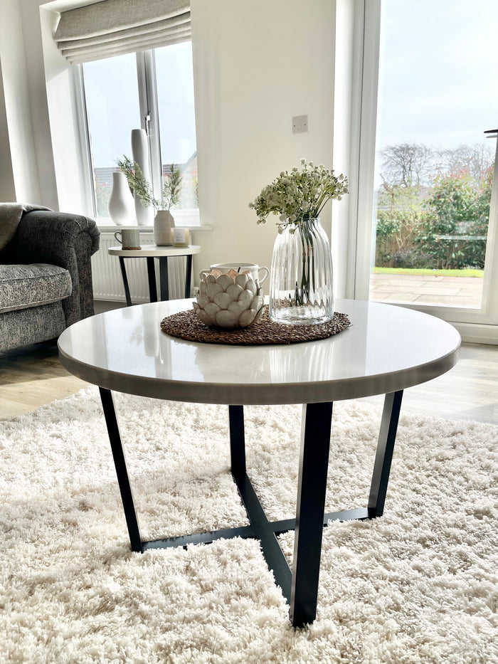 Marble and black crossed leg coffee table