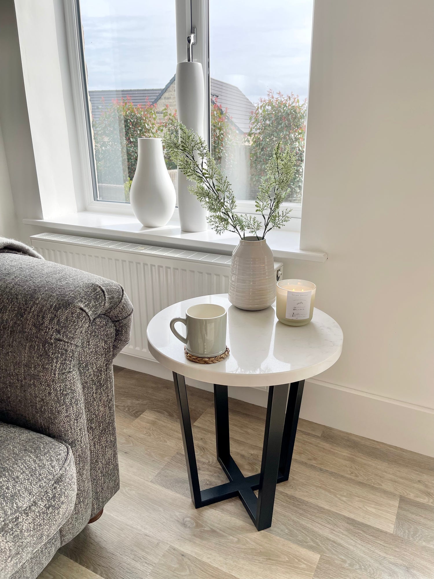 Luna Round Marble Metal Side Table