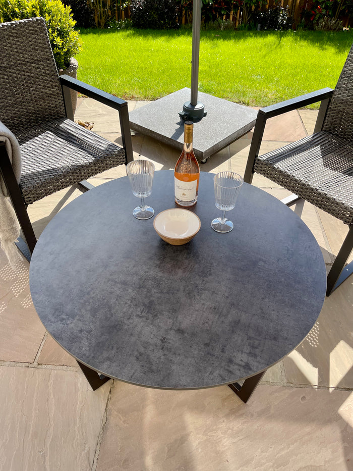 handmade outdoor metal table with circular top 